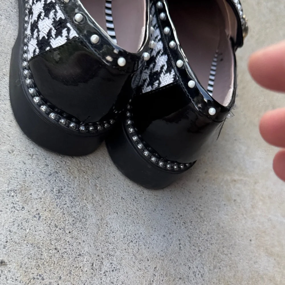 Betsey Johnson- Mariam- Chic Black and White Pearl Loafers - Picture 6 of 7